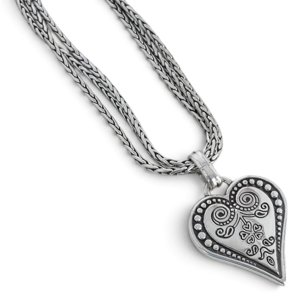 Brighton Ophelia Three Strand Heart Pendant Necklace Silver Plated Retired 16"